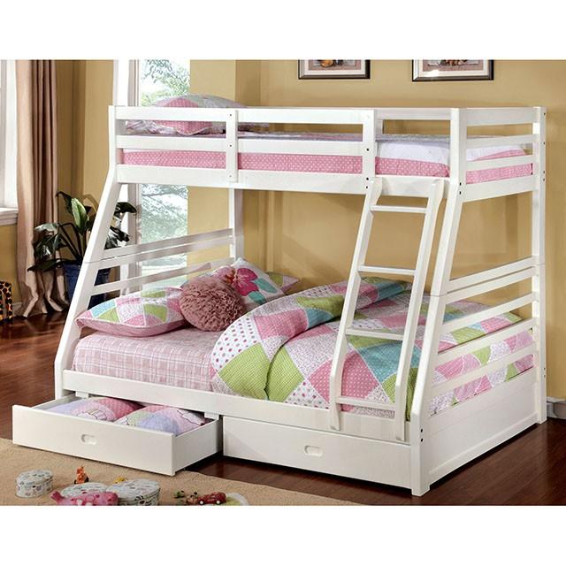 California II Cherry Twin/Full Bunk Bed w/ 2 Drawers Cherry, Walnut, Grey, &Oak