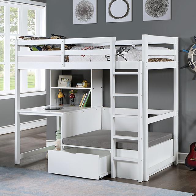 CALLISTUS Twin Workstation Loft Bed, White & Gray - Rebatta Home Store
