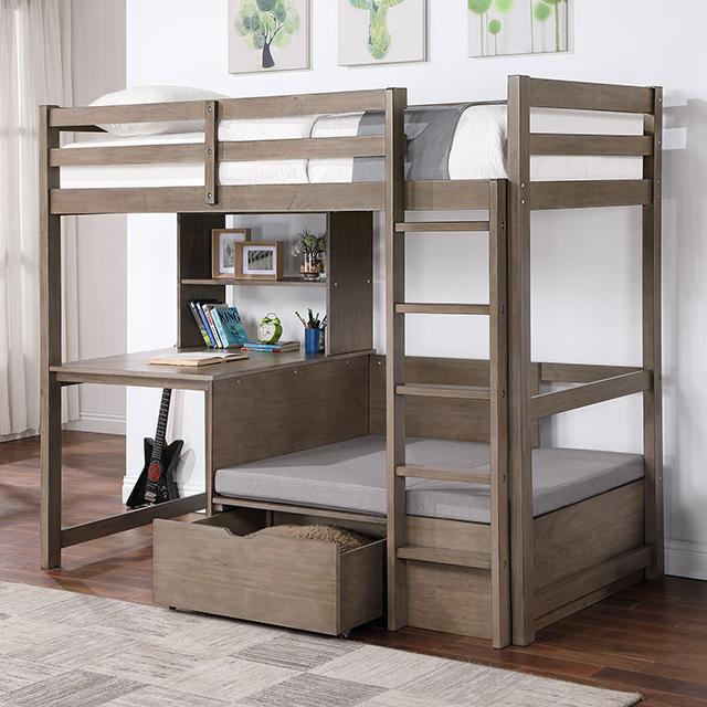 CALLISTUS Twin Workstation Loft Bed, White & Gray - Rebatta Home Store