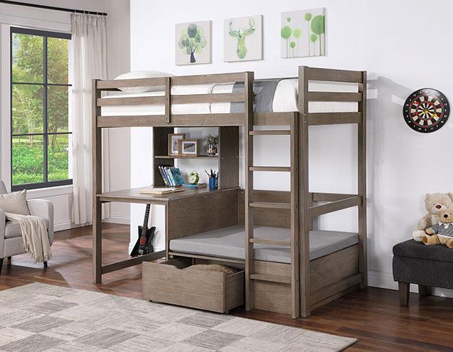 CALLISTUS Twin Workstation Loft Bed, White & Gray - Rebatta Home Store