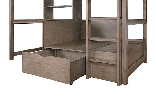 CALLISTUS Twin Workstation Loft Bed, White & Gray - Rebatta Home Store