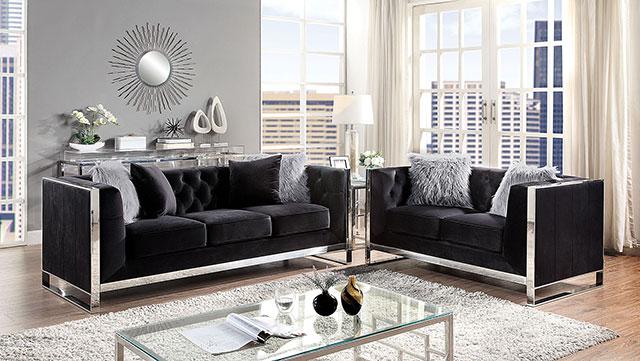 EVADNE Loveseat w/ Pillows, Black - Rebatta Home Store
