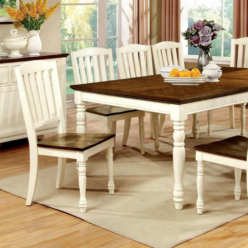 HARRISBURG Vintage White/Dark Oak Dining Table w/ 18" Butterfly Leaf - Rebatta Home Store