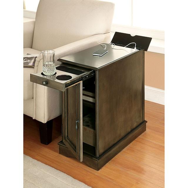 LILITH I Gray Side Table w/ USB - Rebatta Home Store
