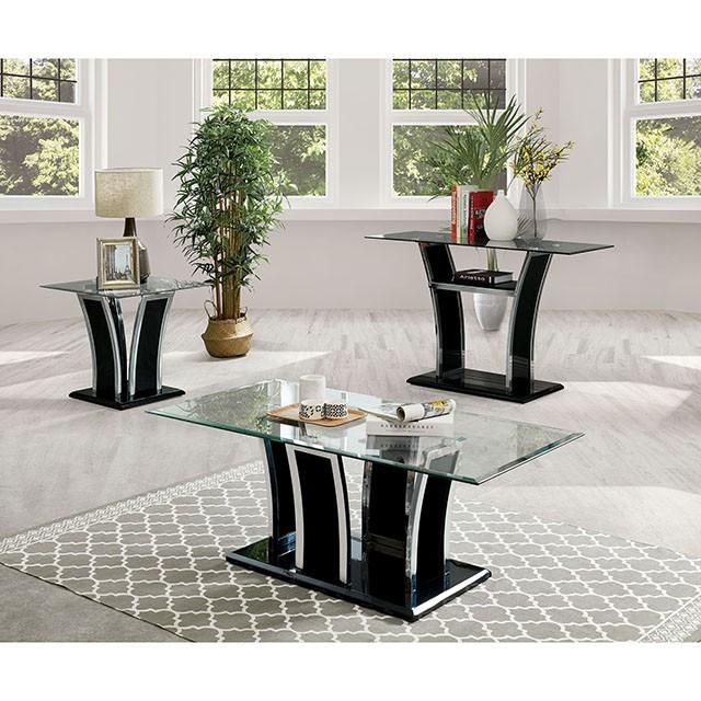 Staten Glossy Black/Chrome End Table - Rebatta Home Store