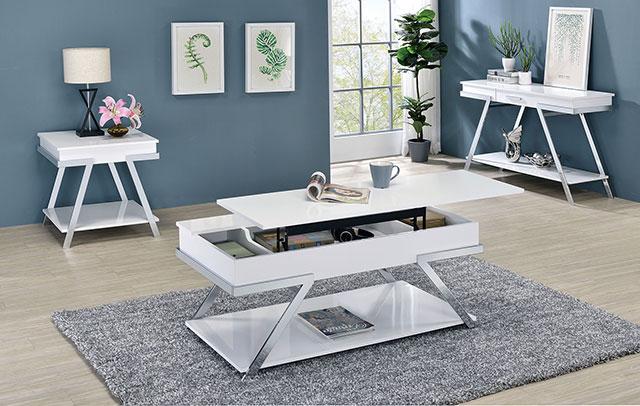 TITUS Coffee Table, White/Chrome - Rebatta Home Store