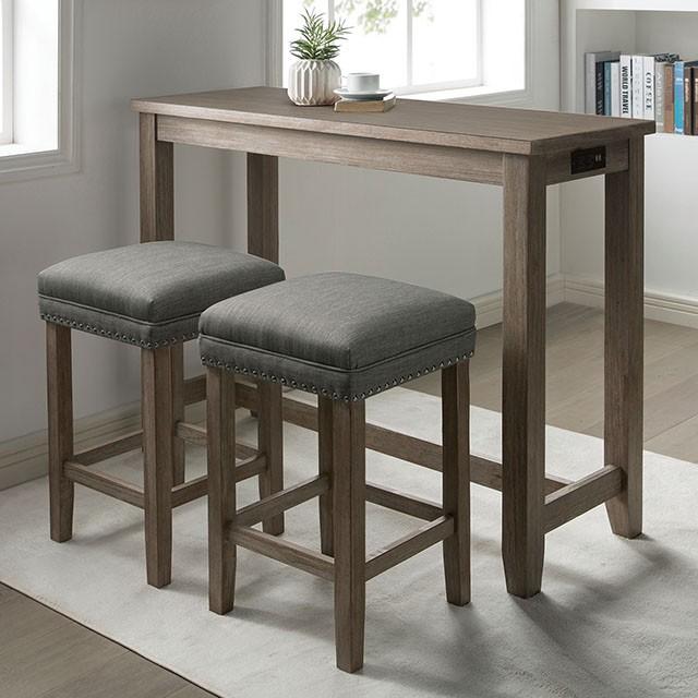 CAERLEON 3 Pc. Counter Ht. Table Set, Wire-brushed Gray - Rebatta Home Store