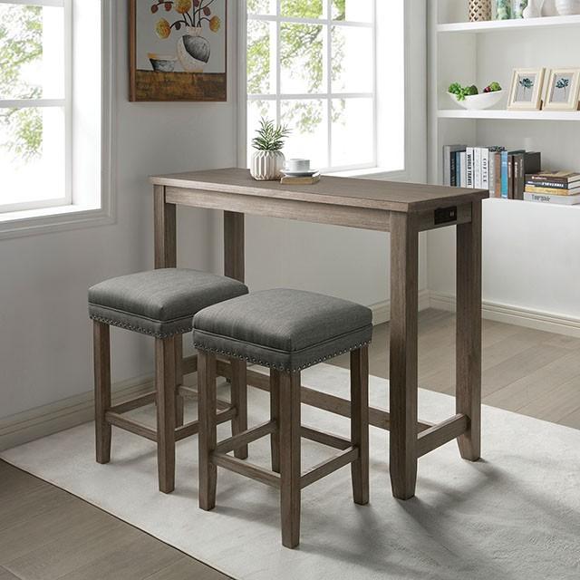 CAERLEON 3 Pc. Counter Ht. Table Set, Wire-brushed Gray - Rebatta Home Store